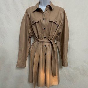 ASOS Belted Faux Leather Coat, Beige, Size US*8